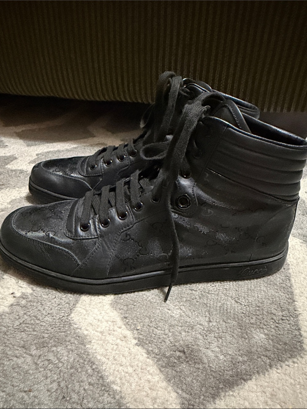 Men’s 11.5 Gucci black monogram leather high tops